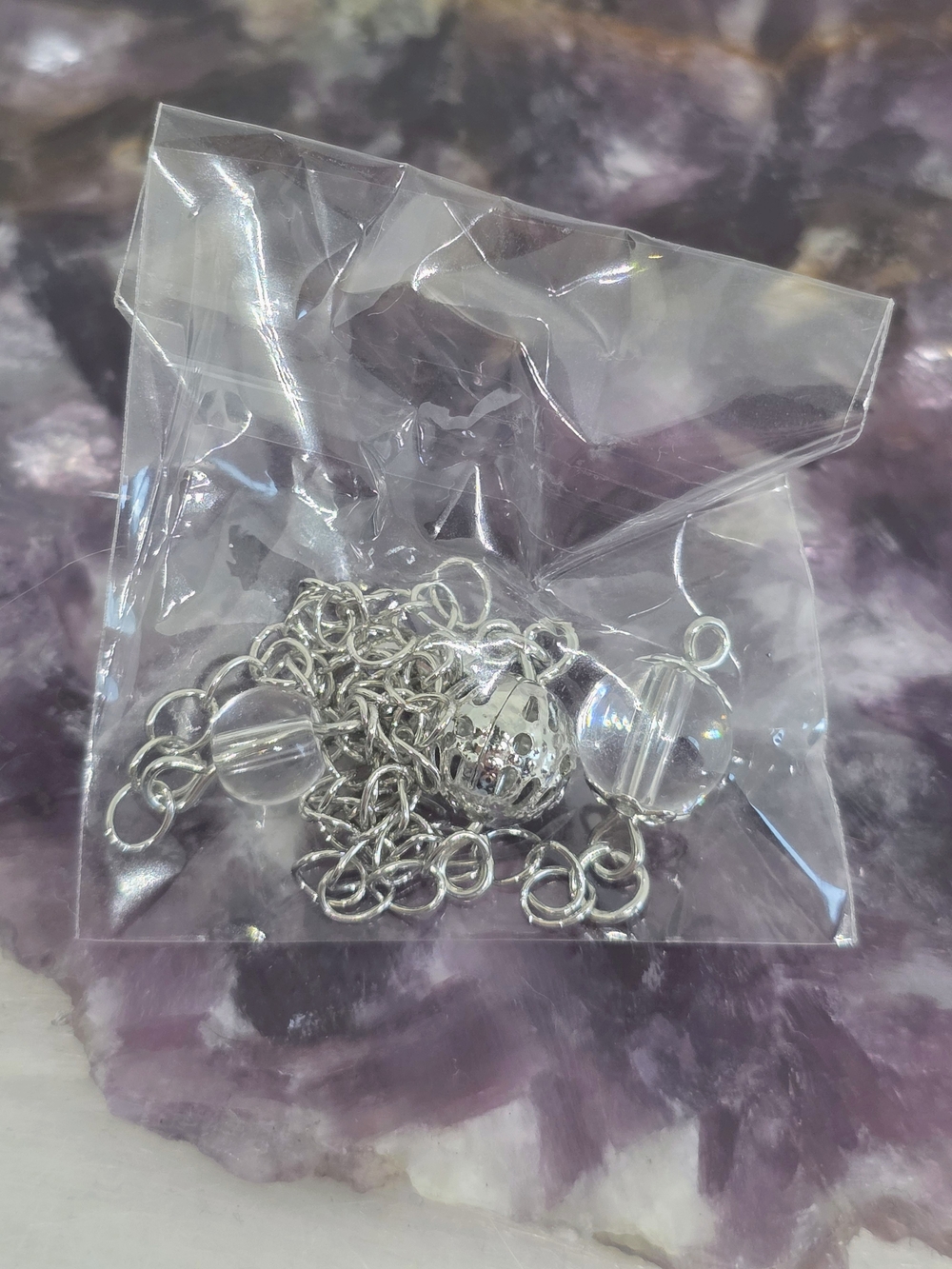 Rose Quartz Resin Pendulum Necklace with Chain | Crystal Pendulum | Reiki Tool | - Picture 7 of 9